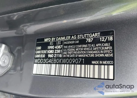 2019 Mercedes-Benz A from USA, damaged, VIN WDD3G4EB0KW009071
